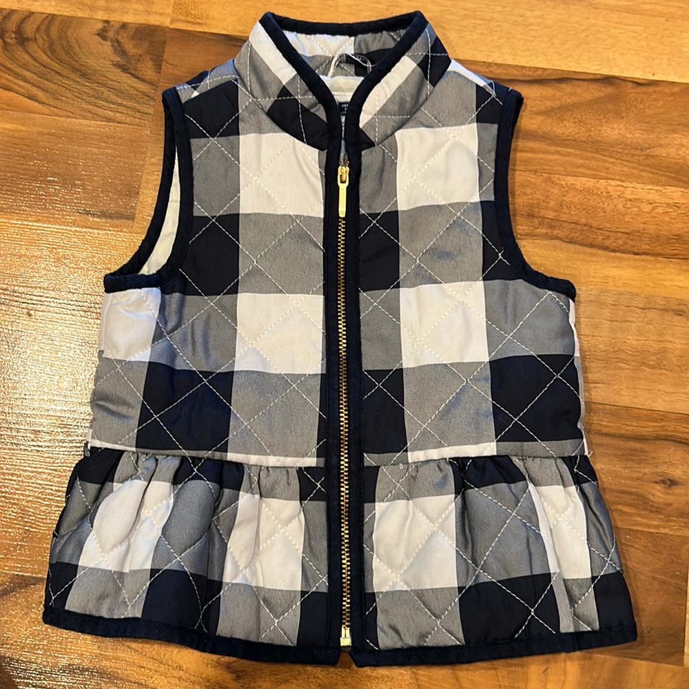 Janie and Jack vest 18-24 plaid zip up navy white winter fall cabin lumberjack